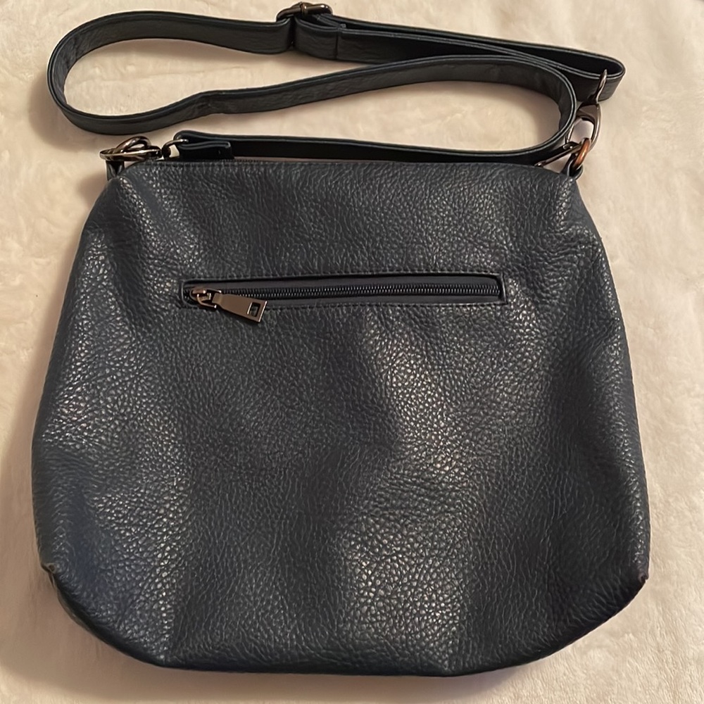 Navy blue vegan pebbled material shoulder bag. - Picture 2 of 12